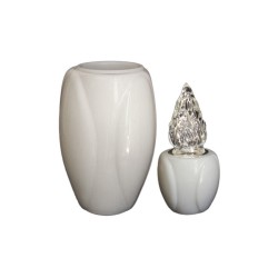 Vaso in Porcellana + Lampada - Serie Orchidea per Loculi Lapidi Arte Funeraria da terreno